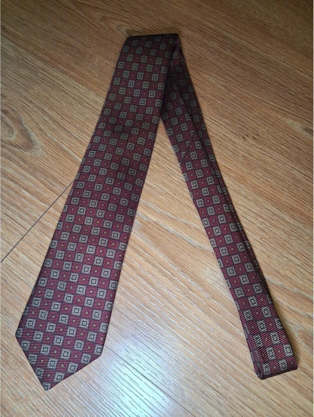 VINTAGE Polo Ralph Lauren Silk Tie Red Geometric Skinny Slim